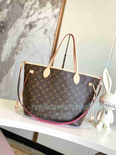 New Clone L---V Neverfull Bandoulière Inside Out MM Reversible Bag Brown Rose Pondicherry